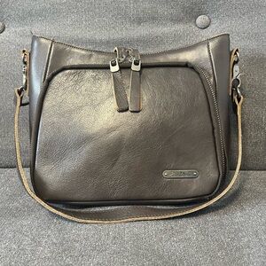 Montana West Conceal Carry Brown Leather Purse shoulder strap pockets studs￼